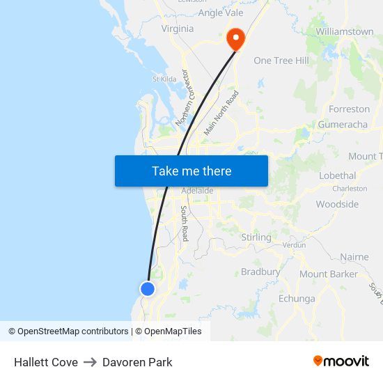 Hallett Cove to Davoren Park map