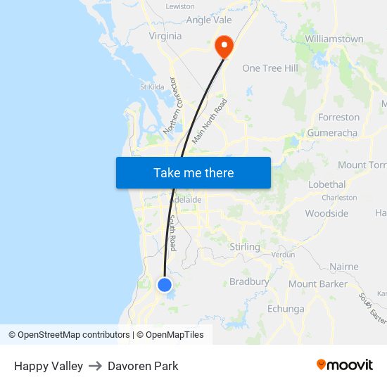 Happy Valley to Davoren Park map