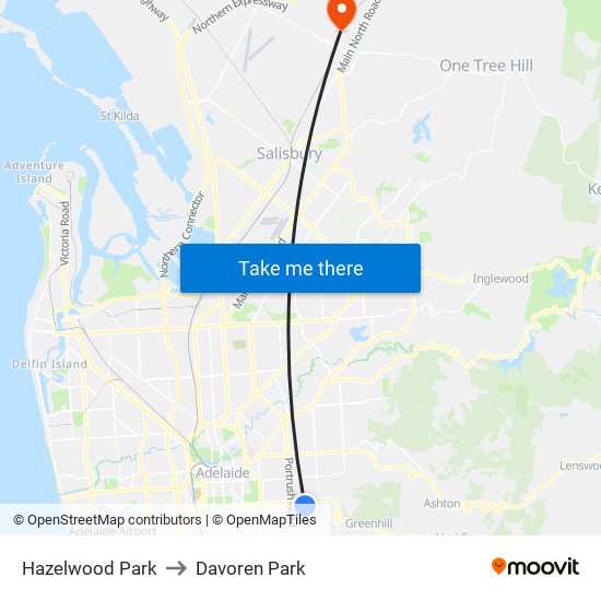 Hazelwood Park to Davoren Park map