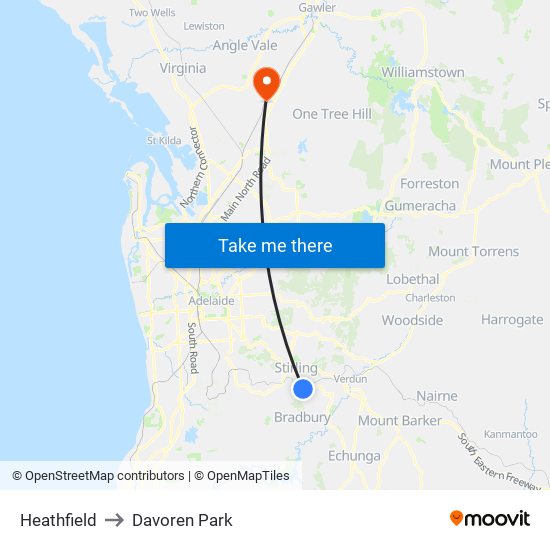 Heathfield to Davoren Park map