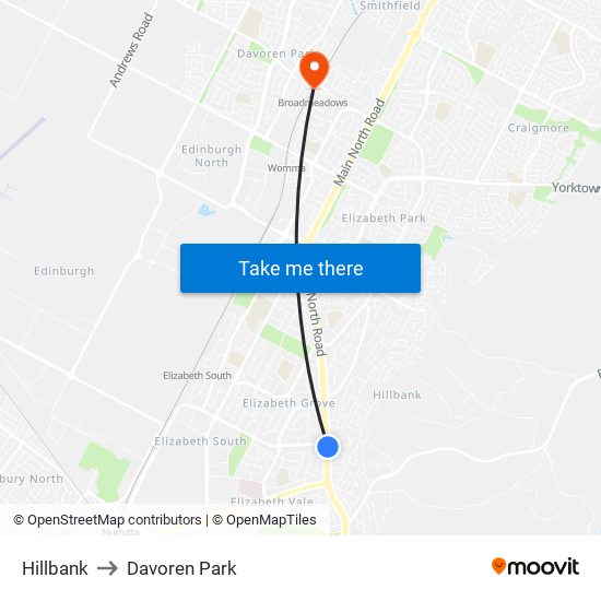 Hillbank to Davoren Park map