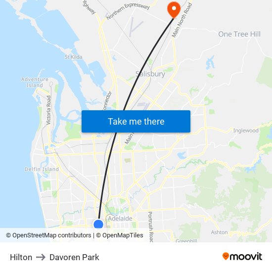 Hilton to Davoren Park map