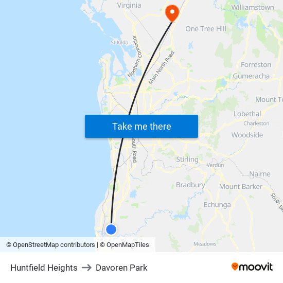 Huntfield Heights to Davoren Park map