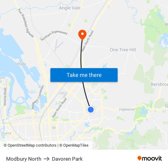 Modbury North to Davoren Park map
