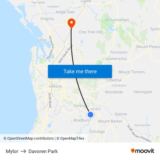 Mylor to Davoren Park map