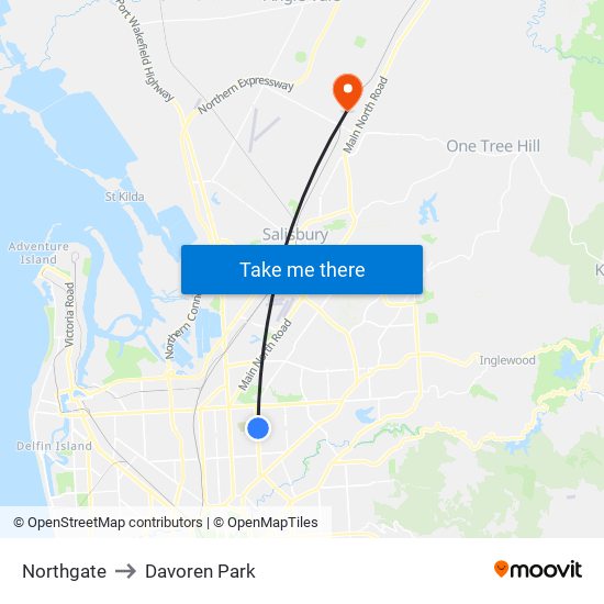 Northgate to Davoren Park map