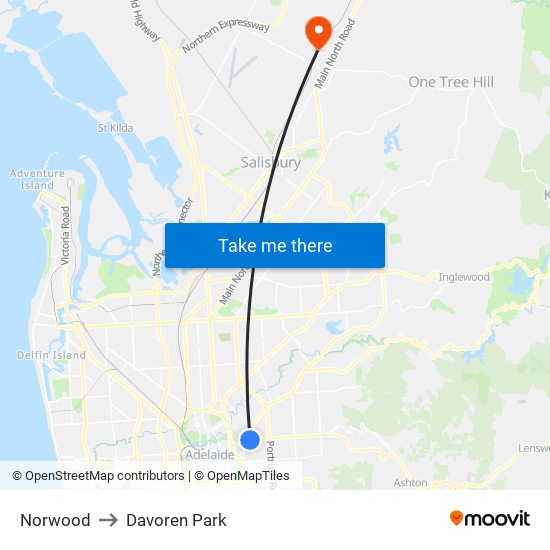 Norwood to Davoren Park map