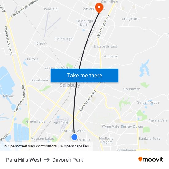 Para Hills West to Davoren Park map