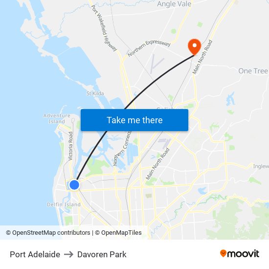 Port Adelaide to Davoren Park map