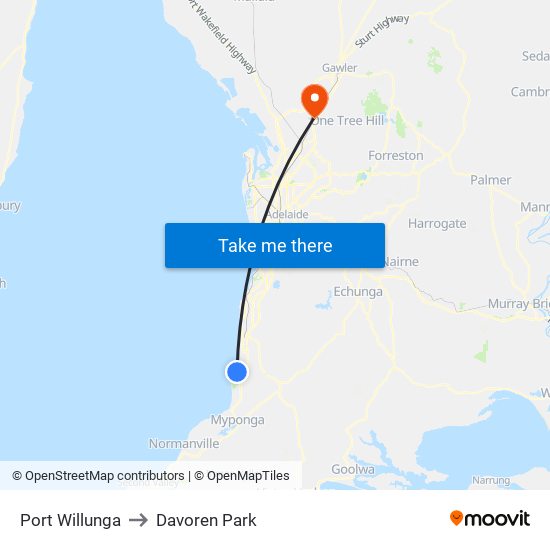 Port Willunga to Davoren Park map