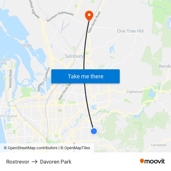 Rostrevor to Davoren Park map