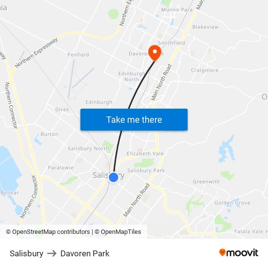 Salisbury to Davoren Park map