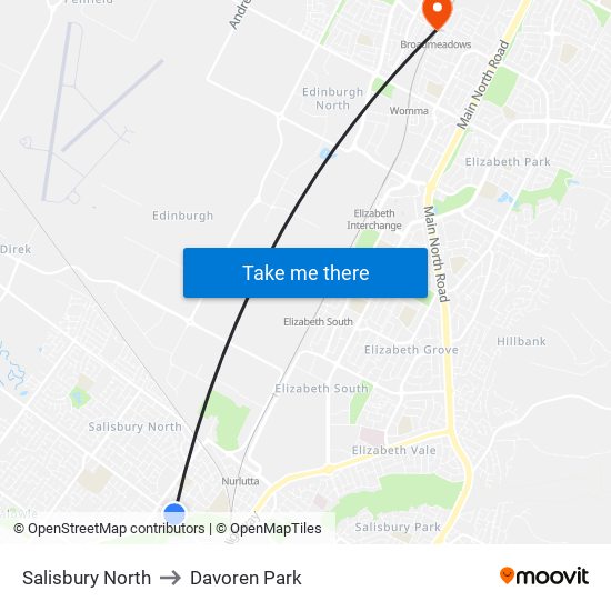 Salisbury North to Davoren Park map