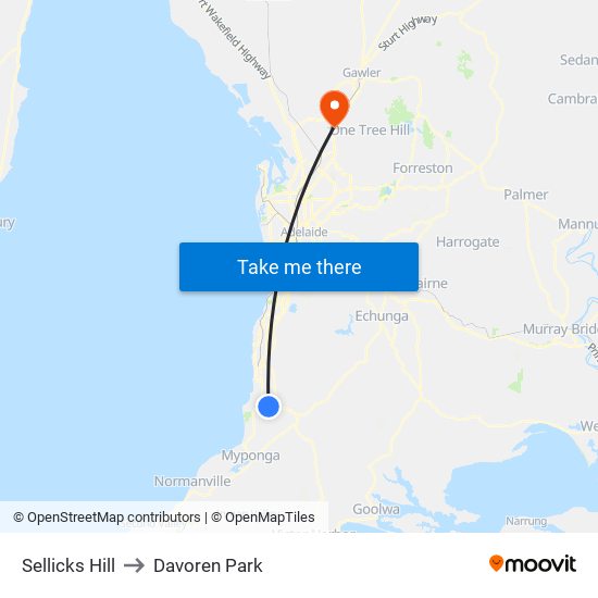 Sellicks Hill to Davoren Park map