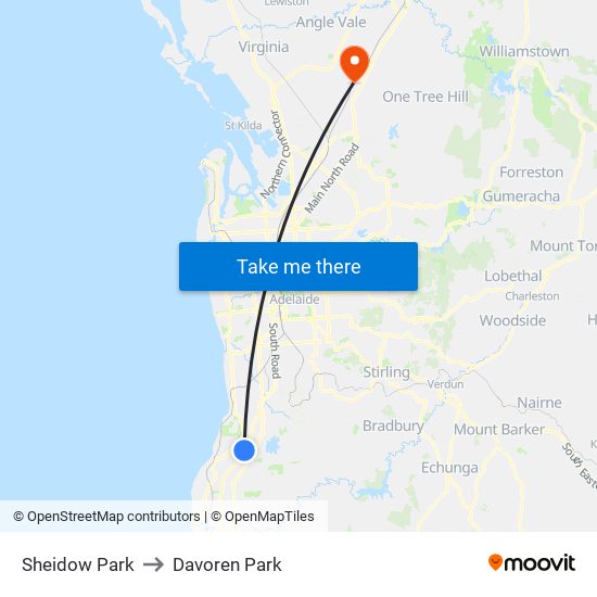 Sheidow Park to Davoren Park map