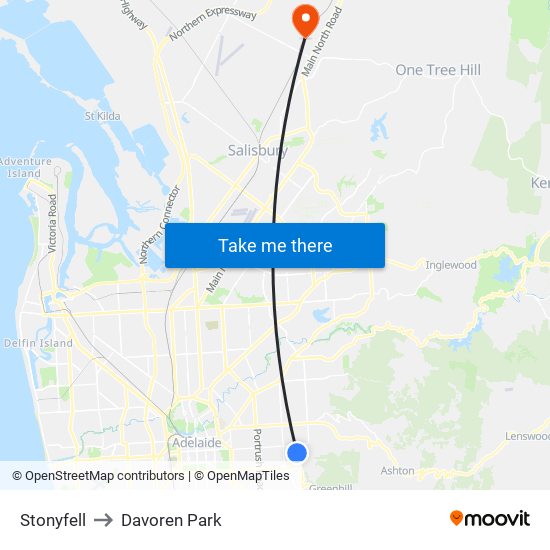 Stonyfell to Davoren Park map