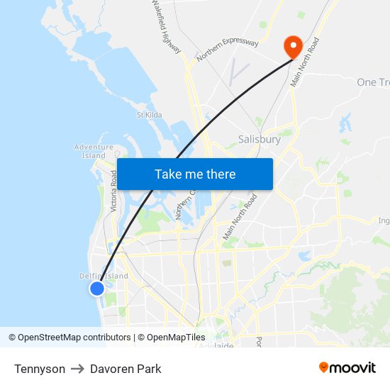 Tennyson to Davoren Park map