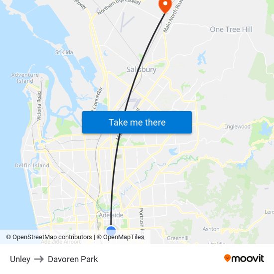 Unley to Davoren Park map