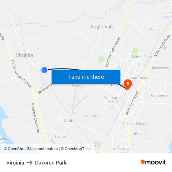 Virginia to Davoren Park map