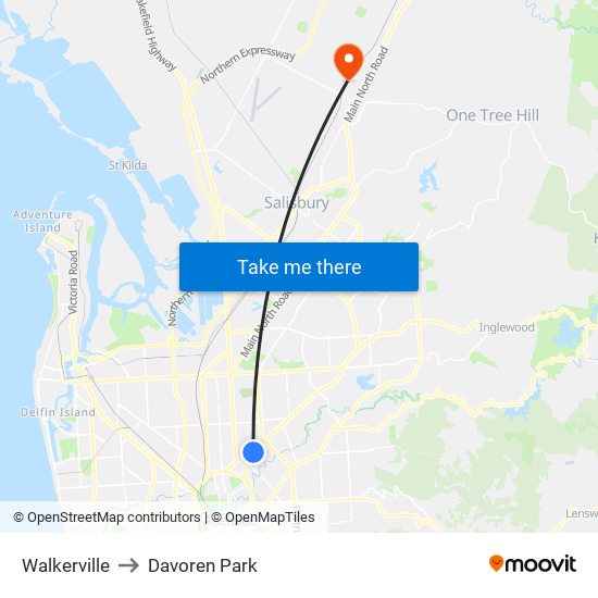 Walkerville to Davoren Park map