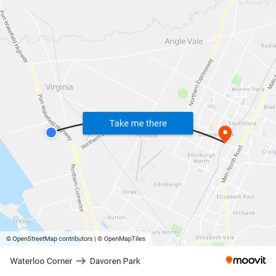 Waterloo Corner to Davoren Park map
