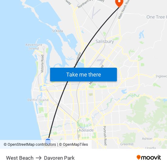 West Beach to Davoren Park map