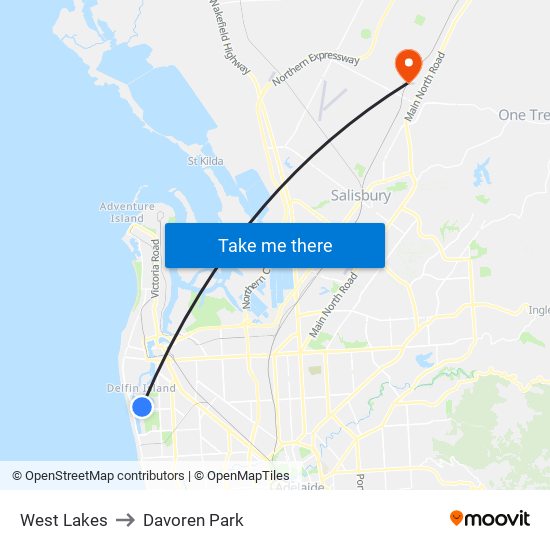 West Lakes to Davoren Park map
