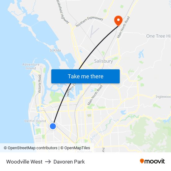 Woodville West to Davoren Park map