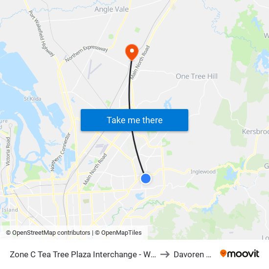 Zone C Tea Tree Plaza Interchange - West side to Davoren Park map