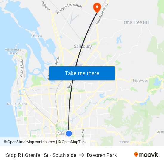 Stop R1 Grenfell St - South side to Davoren Park map