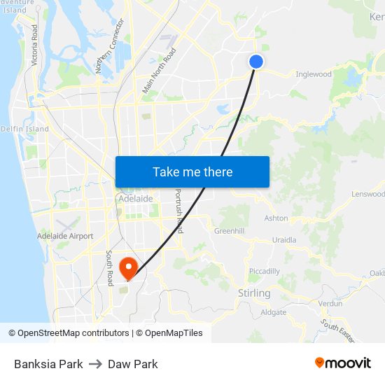 Banksia Park to Daw Park map