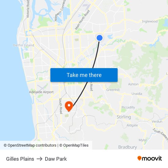 Gilles Plains to Daw Park map