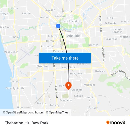 Thebarton to Daw Park map