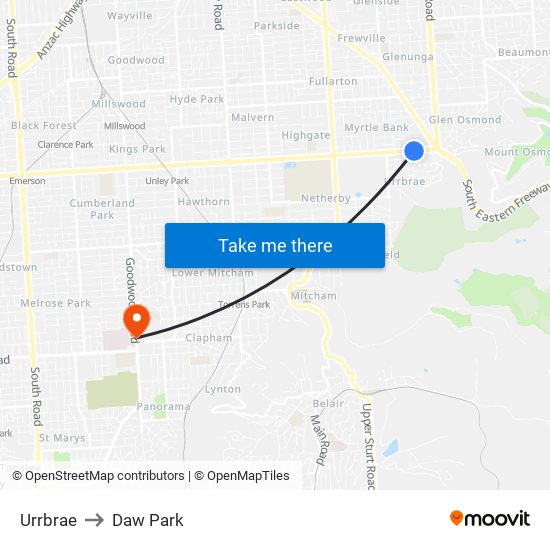 Urrbrae to Daw Park map