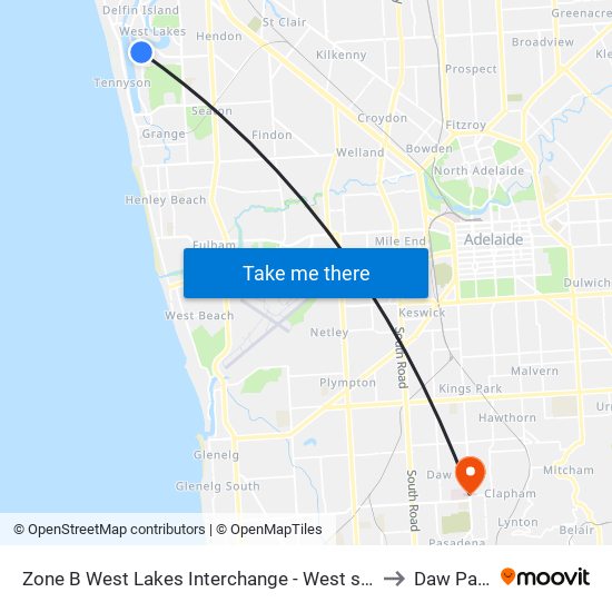 Zone B West Lakes Interchange - West side to Daw Park map