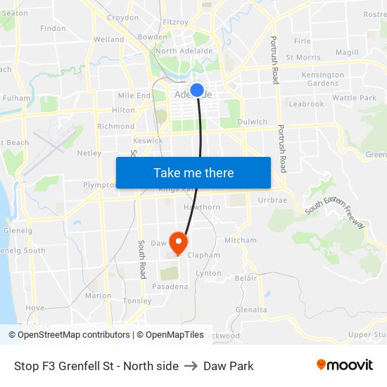 Stop F3 Grenfell St - North side to Daw Park map