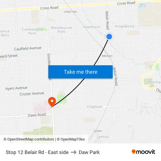 Stop 12 Belair Rd - East side to Daw Park map
