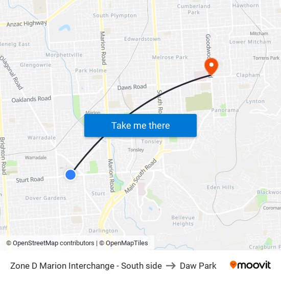 Zone D Marion Interchange - South side to Daw Park map