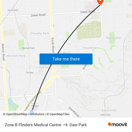 Zone B Flinders Medical Centre to Daw Park map