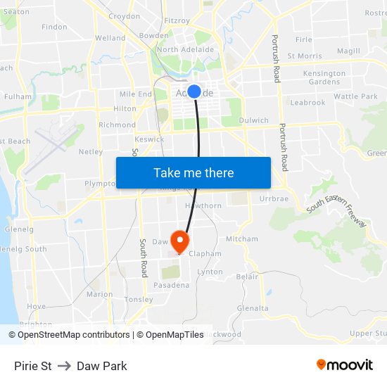 Pirie St to Daw Park map