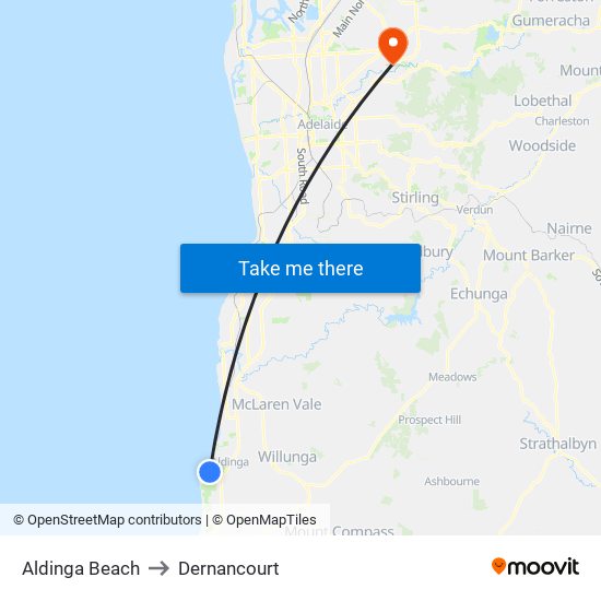 Aldinga Beach to Dernancourt map