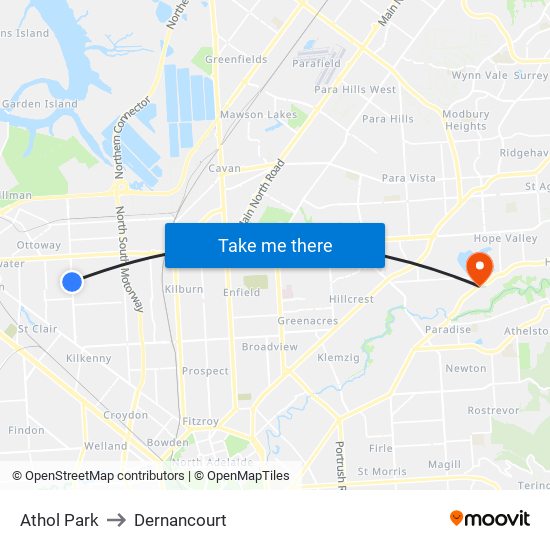 Athol Park to Dernancourt map