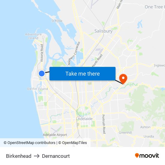 Birkenhead to Dernancourt map