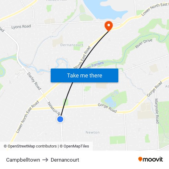 Campbelltown to Dernancourt map