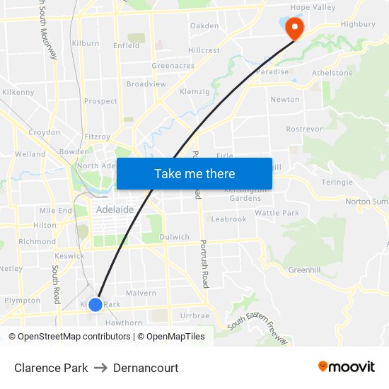 Clarence Park to Dernancourt map