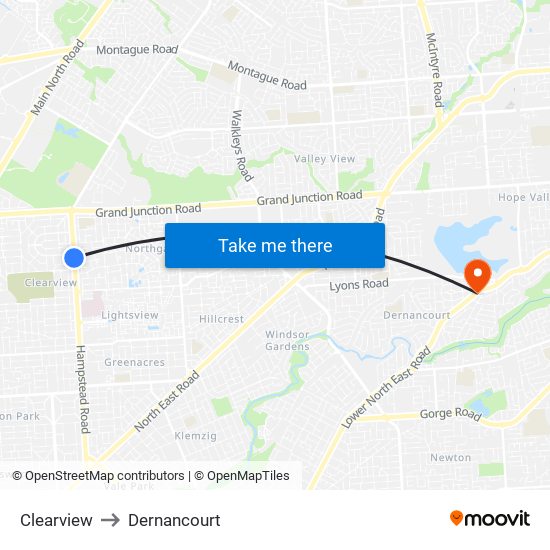 Clearview to Dernancourt map