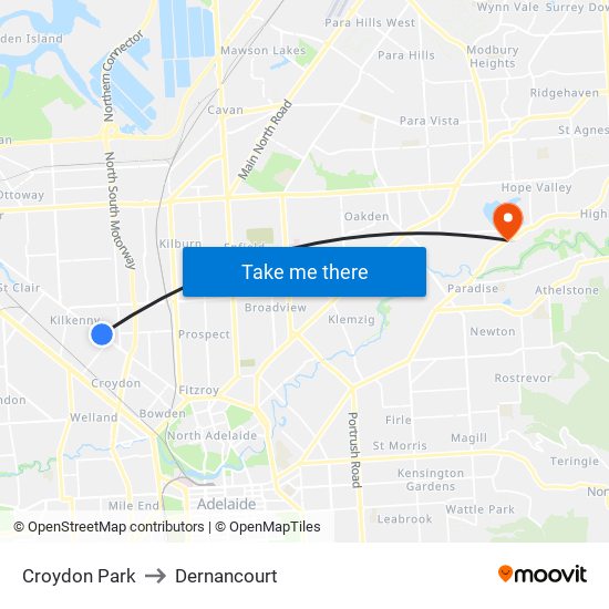 Croydon Park to Dernancourt map