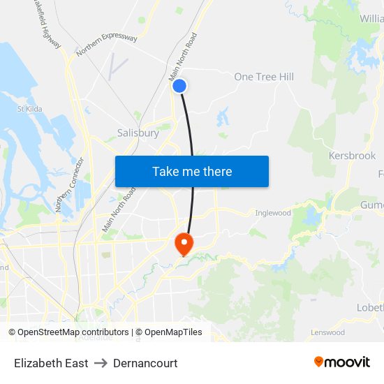 Elizabeth East to Dernancourt map