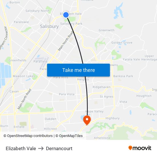 Elizabeth Vale to Dernancourt map