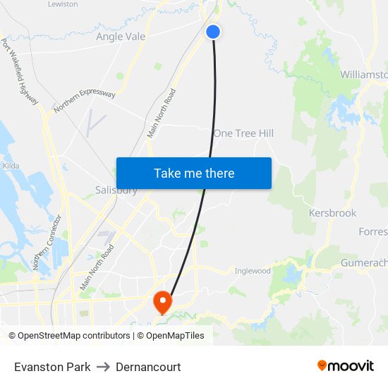 Evanston Park to Dernancourt map